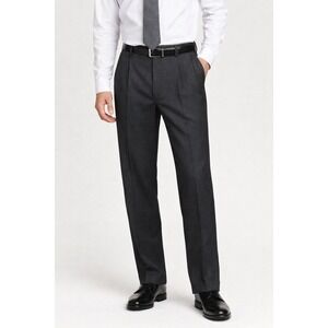 Nordstrom NWT Smartcare Mens 32R Pleated Wool Dress Pants Charcoal Grey Unhemmed
